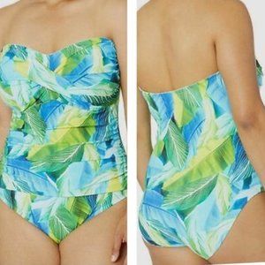 La Blanca Blue Green Leaf-Print One-Piece Swimsuit